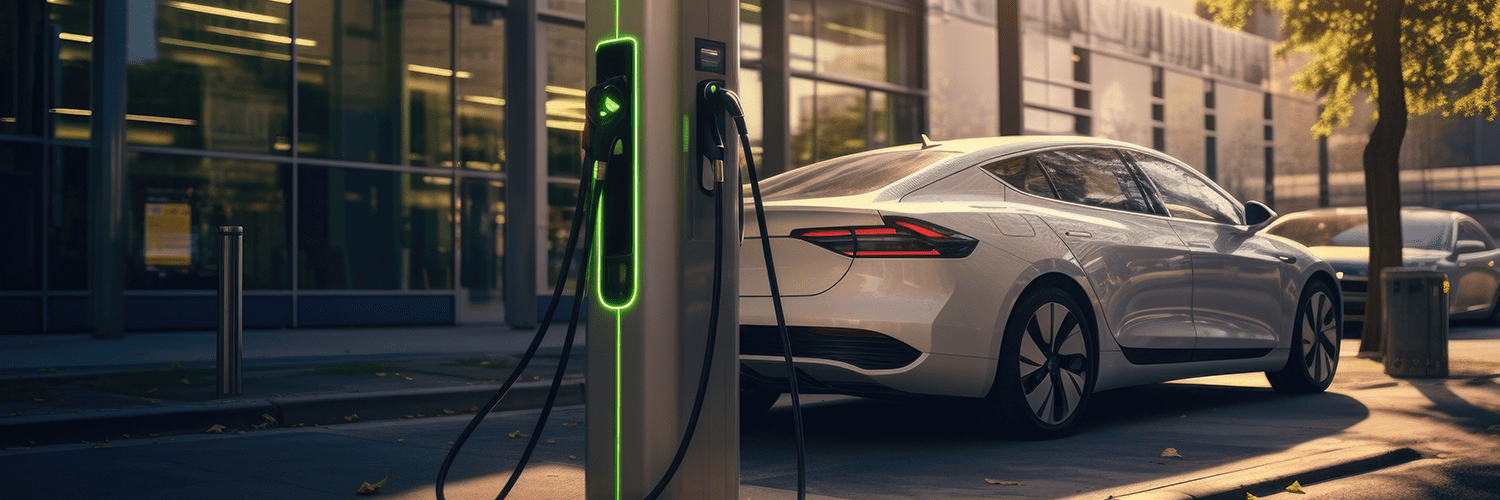 Vehículo eléctrico junto a totem de carga